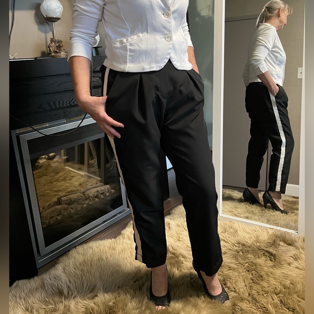 From MY closet: black pants with white stripe